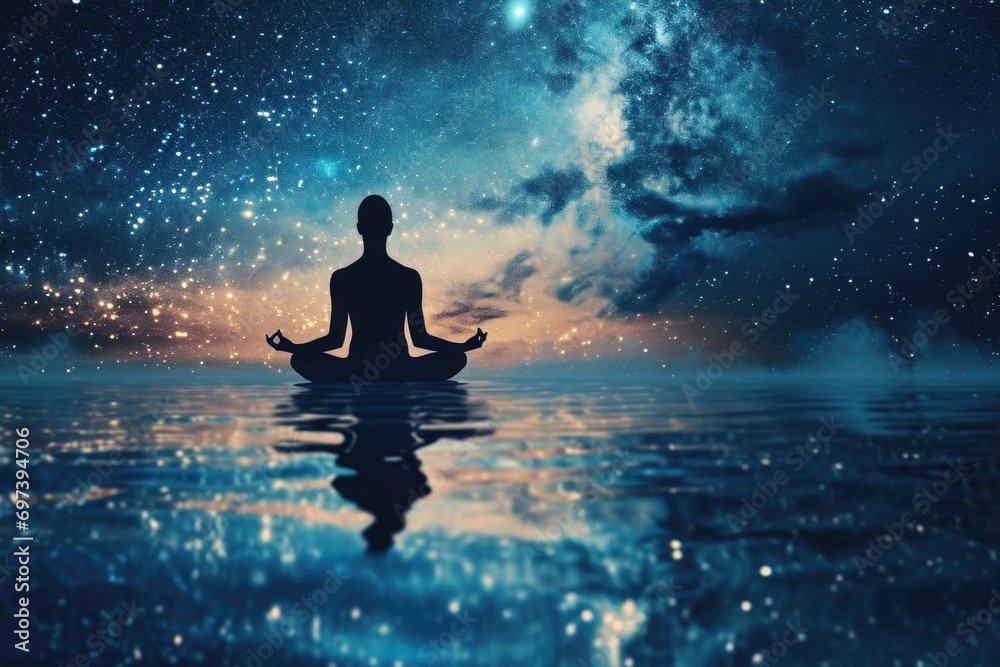 Aufkleber a person sitting in a lotus position in the water. can be used for meditation and relaxation purpose