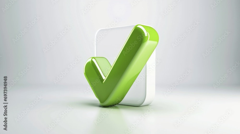 Aufkleber A green and white check mark on a white surface. Can be used for various applications