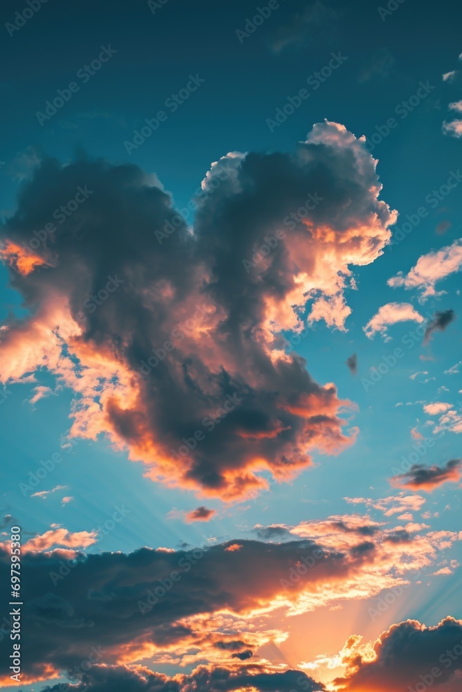 Poster the sun is setting behind the clouds in the sky. great for nature and landscape themes
