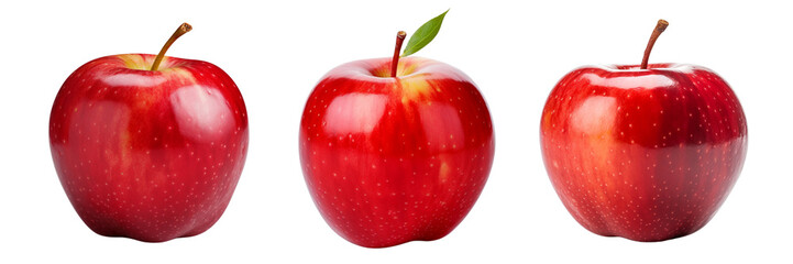 Set of ripe red apple half fruit isolated on white or transparent background - obrazy, fototapety, plakaty