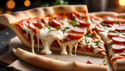 Foto op Plexiglas Supreme Pizza lifted slice © Antonio Giordano