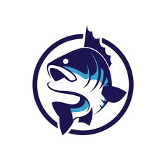 fishing emblem with bass fish isolated on white background