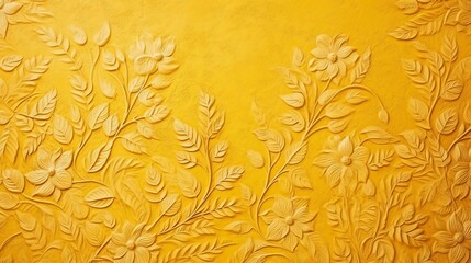 The background of the yellow floral wall has a texture - obrazy, fototapety, plakaty