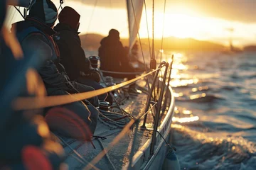 Wandaufkleber A picture showing a group of people on a sailboat in the ocean. Suitable for travel, adventure, and leisure-themed projects © Fotograf