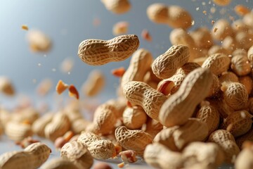 Peanuts falling from a pile into the air. Suitable for food industry and snack-related designs