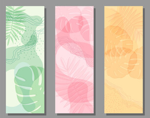 A set of backgrounds with tropical plants. A minimalist layout for covers, paintings, interior prints, posters and creative design