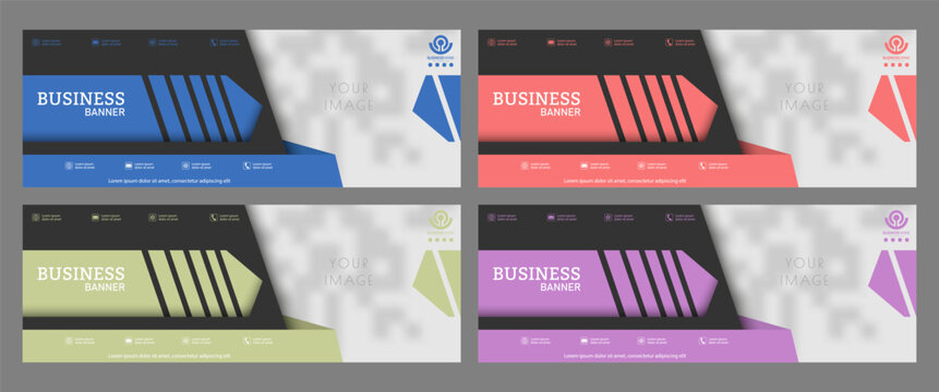 Business banner. A set of horizontal templates with space for a photo, illustration or corporate image. Layout of the cover of a catalog, brochure, project or creative idea