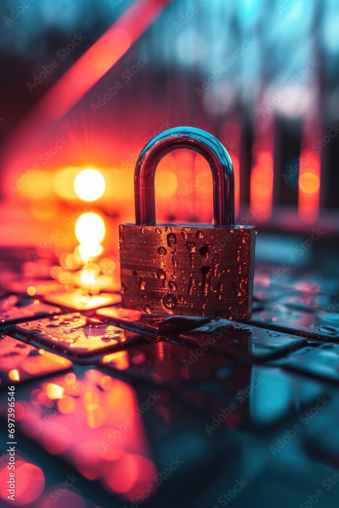 Aufkleber A close up view of a lock on a keyboard. Can be used to illustrate computer security or password protection