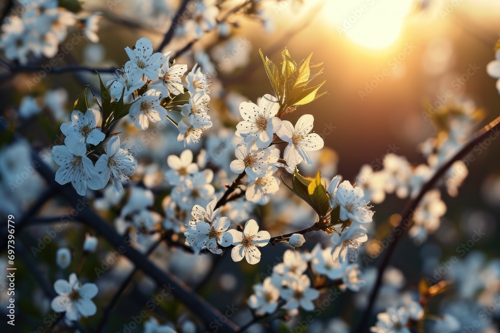 Aufkleber a close-up view of a tree with beautiful white flowers. perfect for nature enthusiasts or those look