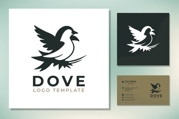Classic Flying Dove Pigeon Bird with Leaf Wings for Vintage Nature Wildlife Label Logo Design