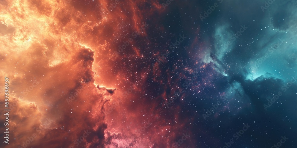 Poster A mesmerizing view of a space filled with numerous stars and nebulas. Perfect for astronomy enthusiasts or anyone looking for a captivating cosmic image