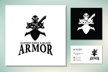 Knife Blade Swords Dagger Armor Weapon Silhouette Emblem Badge Label logo design