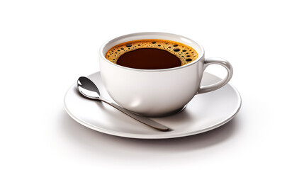 A white cup of freshly brewed Americano sits on a clean white background