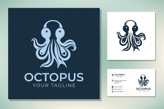 Modern Octopus Cuttlefish Squid Tentacles Logo with simple minimalist line art monoline style