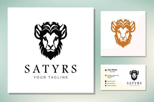 Sculpture Statue of Satyr Head Face, the greek mythical creatures with simple line art illustration logo