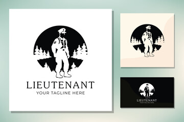 Silhouette of Military Lieutenant, British Navy Captain with Monocular Telescope Spyglass logo design