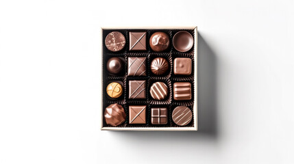 A delightful box of chocolates, elegantly placed against a pristine white background