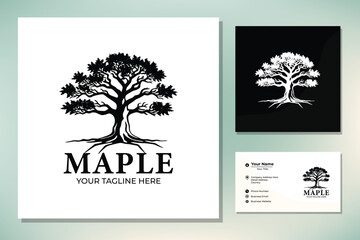 Dry Dead Oak Maple Banyan Cedar Tree Silhouette illustration logo design