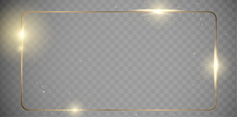 Gold frame on dark background. Glow golden rectangle, square, circle border collection. Luxury line art design elements. Celebration card. Wedding decor. Vintage template. Vector illustration