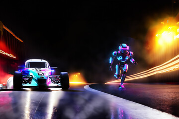 a race robotic fast glowing humanoid cyborg robot tunnel 3d running character glow artificial intelligence spacecraft spaceship cg android network neon intelligence cybernetic motion scifi cyber