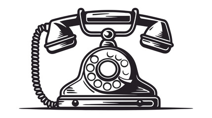 Vector logo of hand drawn illustration of retro phone in vintage engraved style