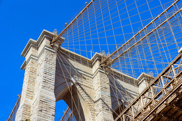 Beautiful architectural detail scene of Brooklyn Bridge, New York City, United States