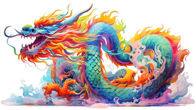 Chinese dragon, 2024 Year of the Dragon, isolated on white background illustration