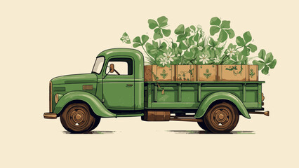 A truck with two shamrocks and a leaf on it