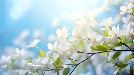 White jasmine flowers with a bokeh blurred background