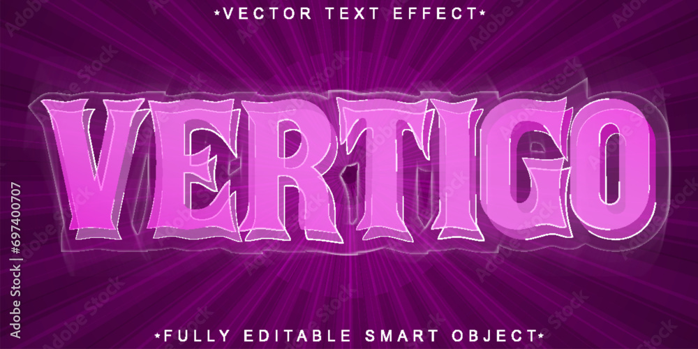 Poster purple vertigo vector fully editable smart object text effect