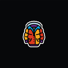 Original vector illustration. The badge of a puffed warm winter jacket with a hood.