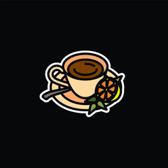 Original vector illustration. The icon of hot tea in a cup with lemon and mint. 