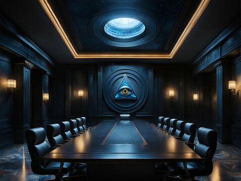 Meeting room of Illuminati sect executives - Generative AI	