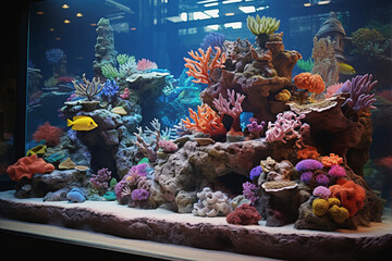 Fototapeta premium Vibrant Coral Reef Fishes in an Enchanting Aquarium Setting
