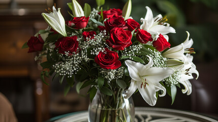 Eleganter Blumenstrauß aus Rosen und Lilien