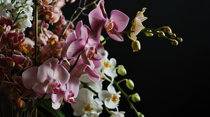 Orchidee Eleganz Blumenstrauß auf schwarzem Hintergrund