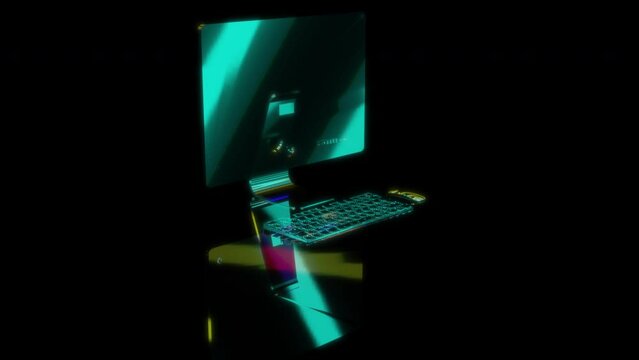 3D animation rendering, PC monoblock model on a black background