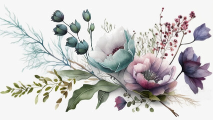 Watercolor flowers. Vector illustration on white background