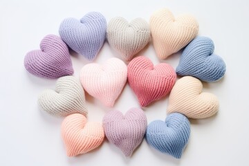 Obraz premium Colorful knitted hearts in pastel colors