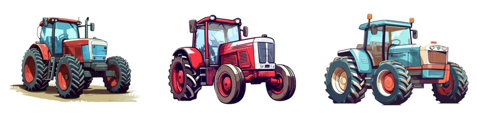 Tractor vehicle set vector illustration isolated on white background.