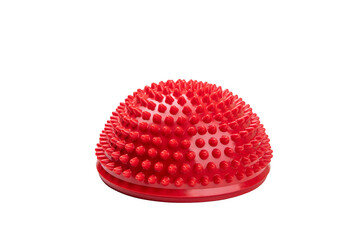 red tactile foot massager with spikes on a white background
