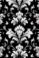 Silver damask pattern on black background