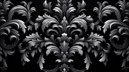 Silver damask pattern on black background - obrazy, fototapety, plakaty