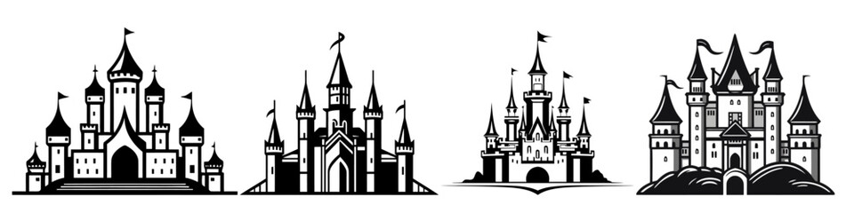 Obraz premium Vector medieval castles icon, detailed logo set isolated on white background.