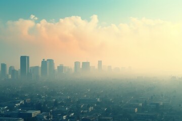 Aerial view of the city with fog in the morning, Bangkok, Thailand