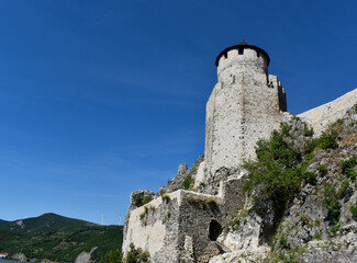 Fototapeta na wymiar A part of the Golubac fortress in Serbia, Europe and blue sky.