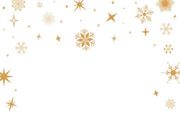 Gold luxury Christmas snowflakes frame garland border. Golden glitter snowflake background and Happy Holiday card. Winter celebration banner. New Year decor