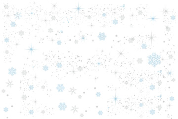 Silver and blue luxury Christmas snowflakes garland border frame. Glitter snowflake background. Happy Holiday card and Winter Celebration banner