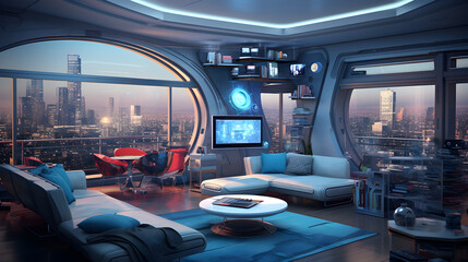 Interior of a modern futuristic-looking smart home design