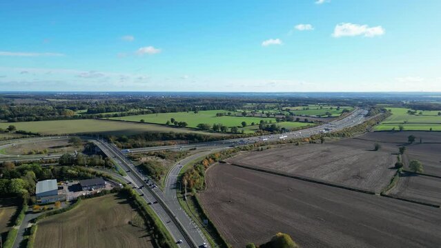 Aerial View of British Traffic and Roads During Bright Sunny Day at Hemel Hempstead City of England UK